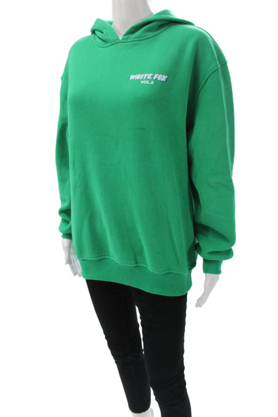 White Fox Womens Pullover Fleece Lined Green Logo Crew Neck Size 2XS