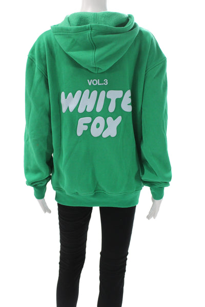 White Fox Womens Pullover Fleece Lined Green Logo Crew Neck Size 2XS