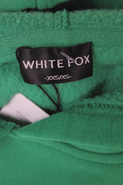 White Fox Womens Pullover Fleece Lined Green Logo Crew Neck Size 2XS