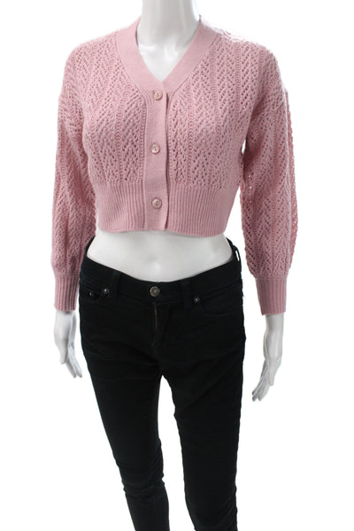 Katie J Womens Pink V-Neck Cardigan Long Sleeve Size S