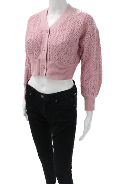 Katie J Womens Pink V-Neck Cardigan Long Sleeve Size S