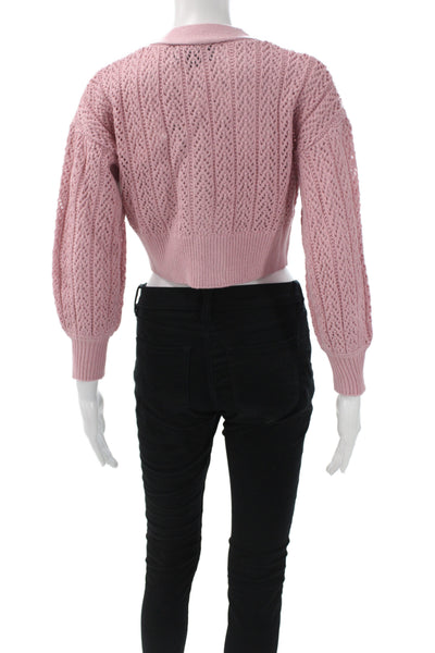 Katie J Womens Pink V-Neck Cardigan Long Sleeve Size S