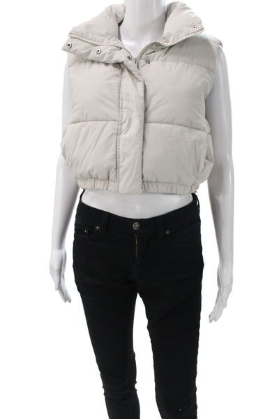 Zara Womens Puffer Vest Beige Polyurethane Snap Sleeveless Size XS