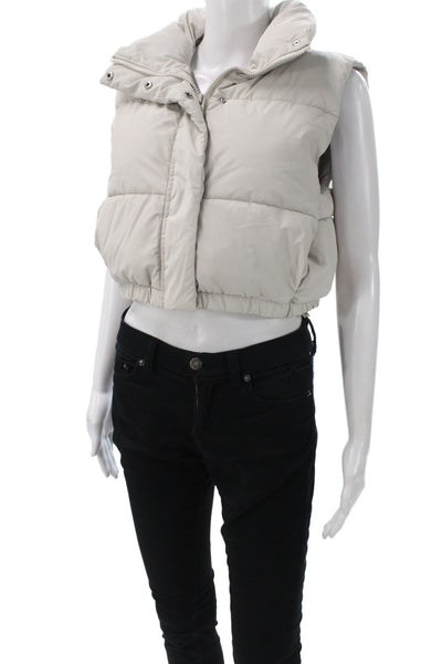 Zara Womens Puffer Vest Beige Polyurethane Snap Sleeveless Size XS