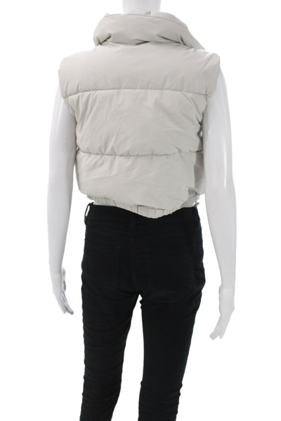 Zara Womens Puffer Vest Beige Polyurethane Snap Sleeveless Size XS