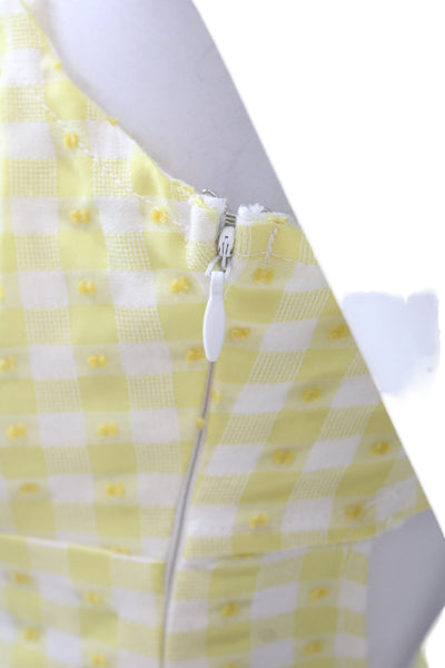 Edikted Women Mini Gingham Lace Up Sleeveless Square Neck Yellow Dress Size XS