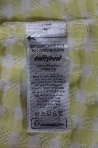 Edikted Women Mini Gingham Lace Up Sleeveless Square Neck Yellow Dress Size XS