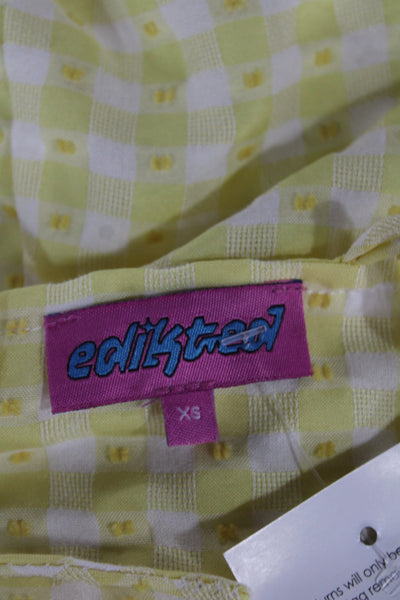 Edikted Women Mini Gingham Lace Up Sleeveless Square Neck Yellow Dress Size XS