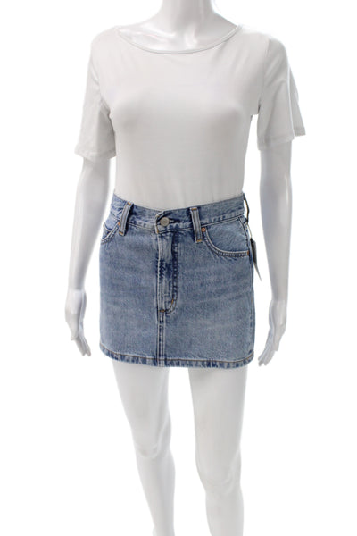 Denim Forum Women Mini Skirt Blue Button 100% Cotton Size 23
