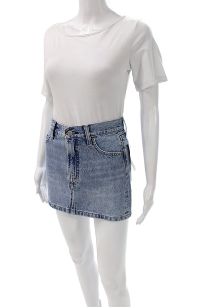 Denim Forum Women Mini Skirt Blue Button 100% Cotton Size 23