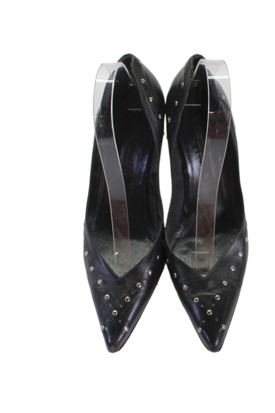 Narciso Rodriguez Womens Leather Studded Pointed Toe Heels Black Size 8
