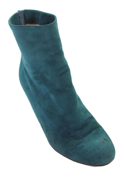 Christian Louboutin Womens Suede Zippered Heeled Ankle Boots Blue Size 8.5