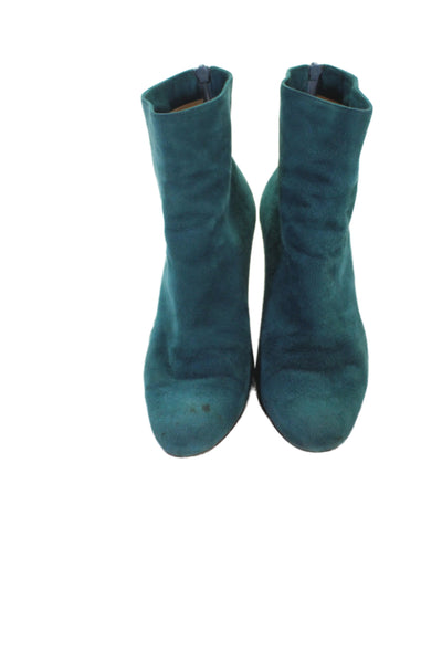 Christian Louboutin Womens Suede Zippered Heeled Ankle Boots Blue Size 8.5