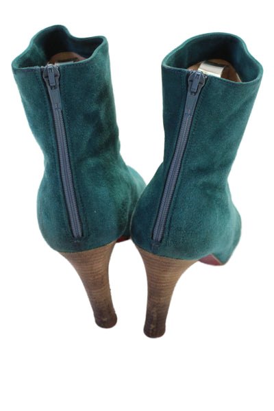 Christian Louboutin Womens Suede Zippered Heeled Ankle Boots Blue Size 8.5