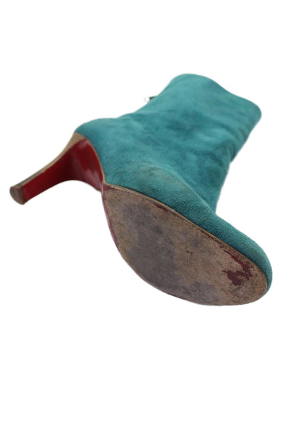 Christian Louboutin Womens Suede Zippered Heeled Ankle Boots Blue Size 8.5