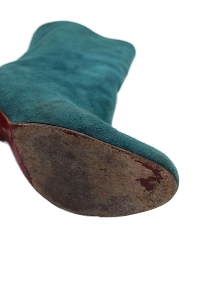 Christian Louboutin Womens Suede Zippered Heeled Ankle Boots Blue Size 8.5