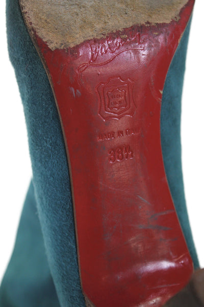 Christian Louboutin Womens Suede Zippered Heeled Ankle Boots Blue Size 8.5