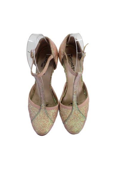 Repetto Womens Glitter Adjustable Ankle Strap High Heels Pink Size 7.5