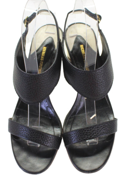 Nicholas Kirkwood Womens Leather Ankle Strap Heeled Sandals Black Size 8