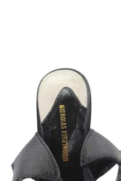 Nicholas Kirkwood Womens Leather Ankle Strap Heeled Sandals Black Size 8