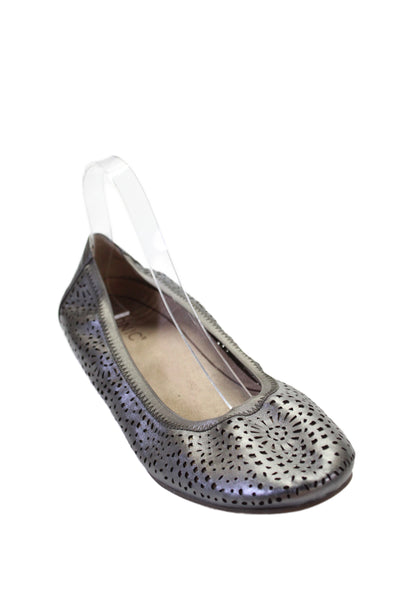 Vionic Womens Slip On Laser Cut Metallic Leather Ballet Flats Silver Size 10