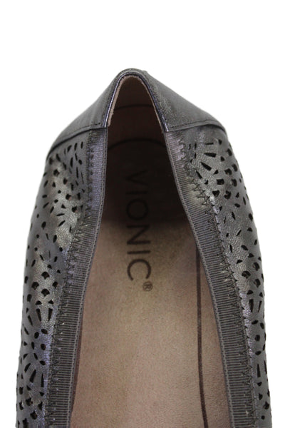 Vionic Womens Slip On Laser Cut Metallic Leather Ballet Flats Silver Size 10