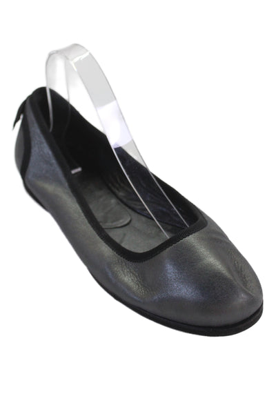 Salvatore Ferragamo Womens Slip On Metallic Leather Ballet Flats Silver 10.5