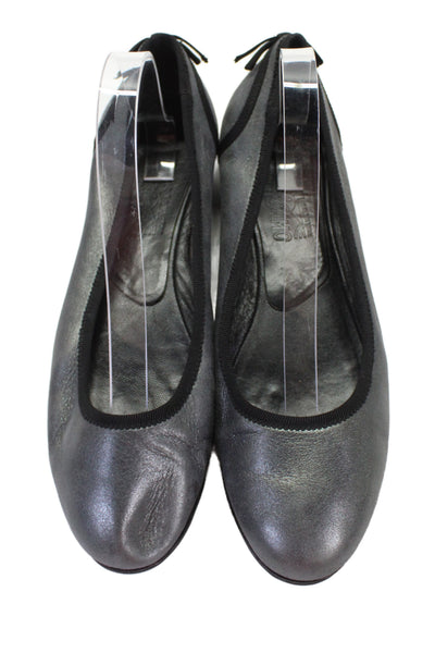 Salvatore Ferragamo Womens Slip On Metallic Leather Ballet Flats Silver 10.5