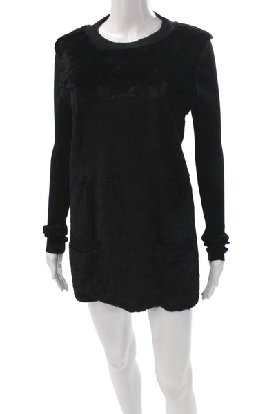 Burberry London Women Pullover Sweater Black Merino Wool Size L