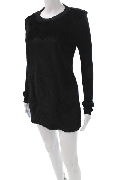 Burberry London Women Pullover Sweater Black Merino Wool Size L