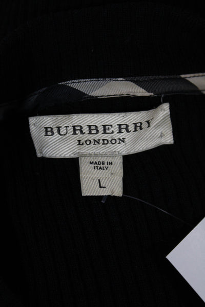 Burberry London Women Pullover Sweater Black Merino Wool Size L