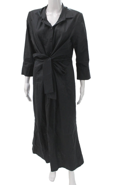 Elie Tahari Women Shirt Dress Black Cotton 3/4 Sleeve Midi Button Size 12