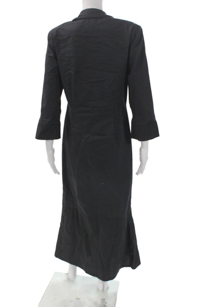 Elie Tahari Women Shirt Dress Black Cotton 3/4 Sleeve Midi Button Size 12