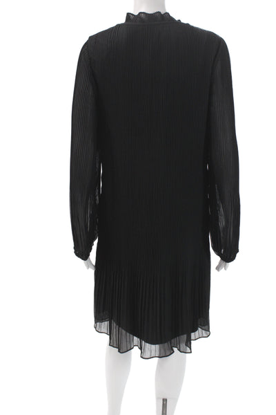 DKNY Womens Shift Dress Black Long Sleeve High Neck Polyester Size 12