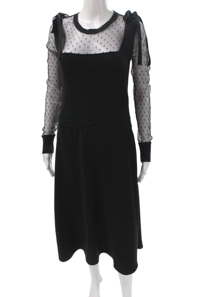 RED Valentino Womens Sweater Dress Black Polka Dot Knit Long Sleeve Midi Size S