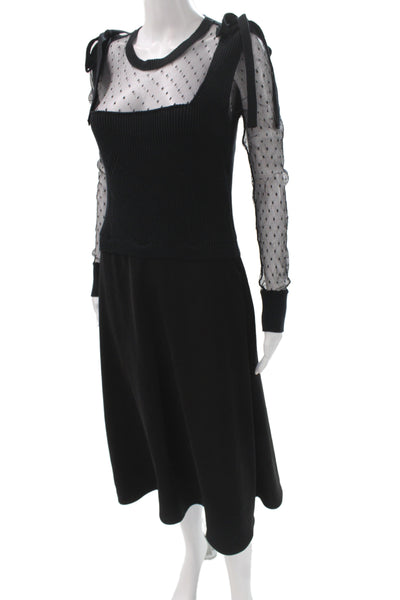 RED Valentino Womens Sweater Dress Black Polka Dot Knit Long Sleeve Midi Size S