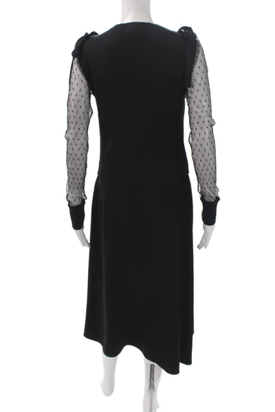 RED Valentino Womens Sweater Dress Black Polka Dot Knit Long Sleeve Midi Size S