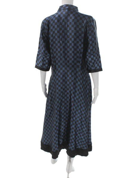 Marc By Marc Jacobs Women Black Silk Shirt Dress Check 3/4 Sleeve Size 10