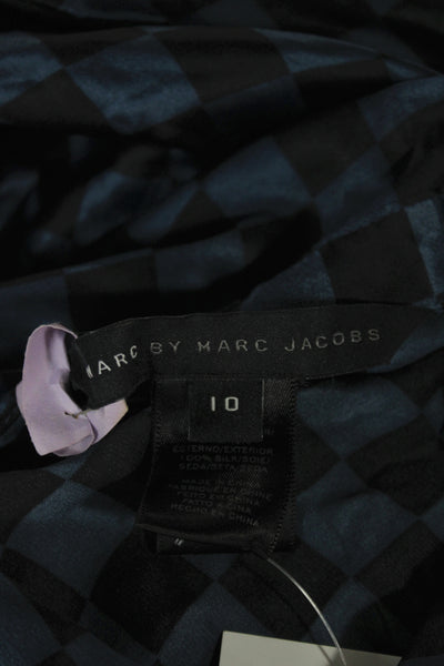 Marc By Marc Jacobs Women Black Silk Shirt Dress Check 3/4 Sleeve Size 10