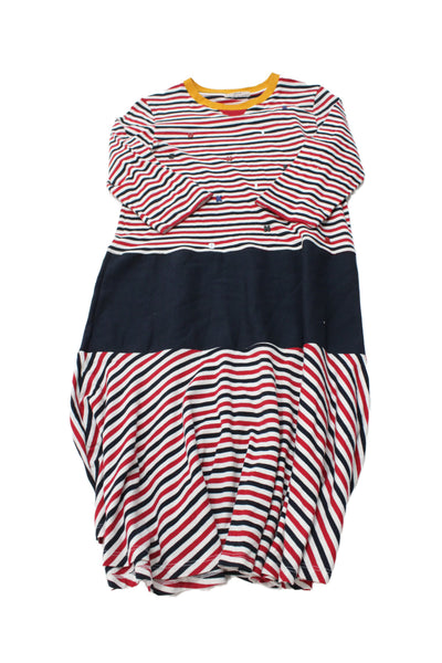 Sonia Rykiel Girls Long Sleeve Crew Neck Striped Logo Dress White Red Blue 14