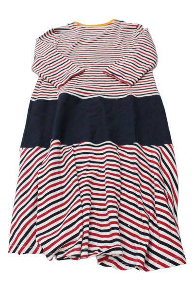 Sonia Rykiel Girls Long Sleeve Crew Neck Striped Logo Dress White Red Blue 14