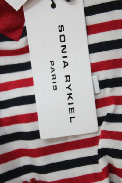 Sonia Rykiel Girls Long Sleeve Crew Neck Striped Logo Dress White Red Blue 14