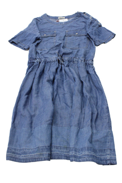 Kenzo Girls Short Sleeve Crew Neck Logo Back Shift Dress Blue Size 12