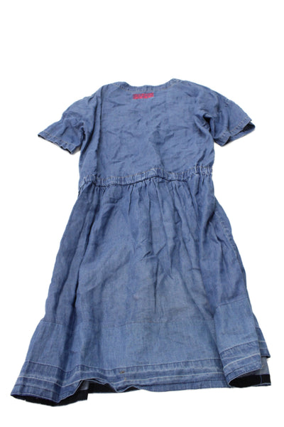 Kenzo Girls Short Sleeve Crew Neck Logo Back Shift Dress Blue Size 12