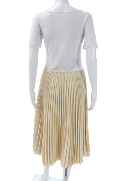 Lafayette 148 New York Womens Pleated Beige Skirt Size 14