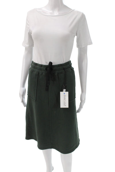Byke Womens Straight Pencil Skirt Green Cotton Knee Length Drawstring Size S
