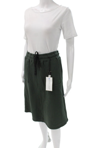 Byke Womens Straight Pencil Skirt Green Cotton Knee Length Drawstring Size S