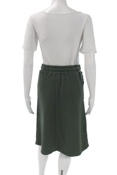 Byke Womens Straight Pencil Skirt Green Cotton Knee Length Drawstring Size S