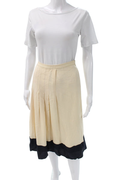 Moschino Women Pleated Silk Skirt Ivory Knee Length Zip Size 14