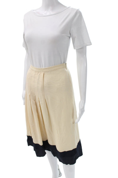 Moschino Women Pleated Silk Skirt Ivory Knee Length Zip Size 14